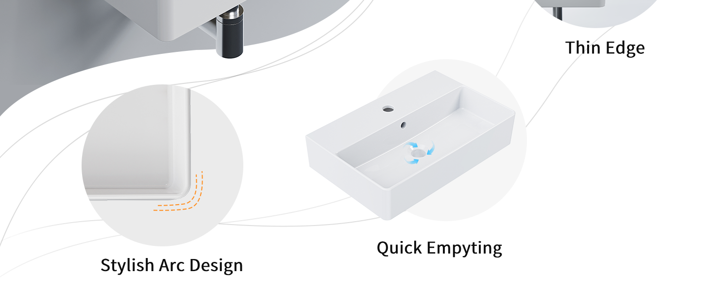 Text reads 'The Edge' and 'Quick Emptying'. White minimalist product shots showing modern electronic device or charger with sleek design elements and clean edges.