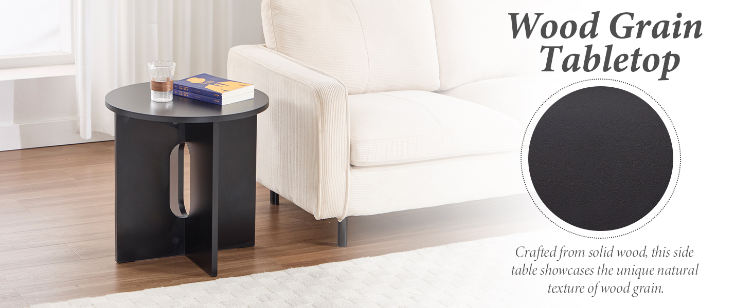Text reads 'Wood Grain Tabletop'. Modern desk or table surface shown with dark wood finish and clean design aesthetic.