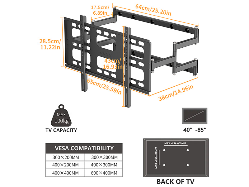 supporto TV da parete estendibile inclinabile  staffa tv 55 50 pollici samsung braccio tv