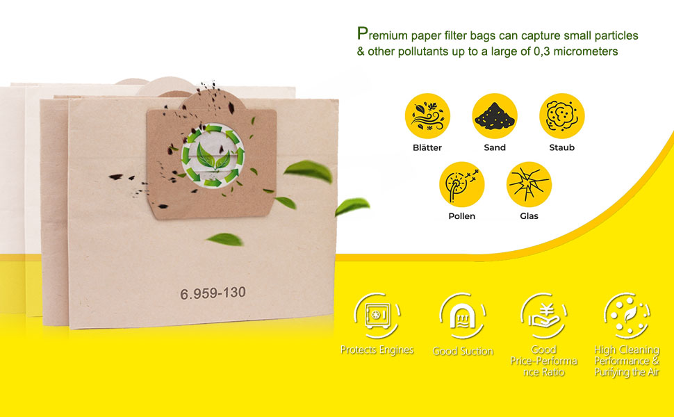  WD3 Lotto di 10 sacchetti per aspirapolvere per K&rcher 6.959-130.0