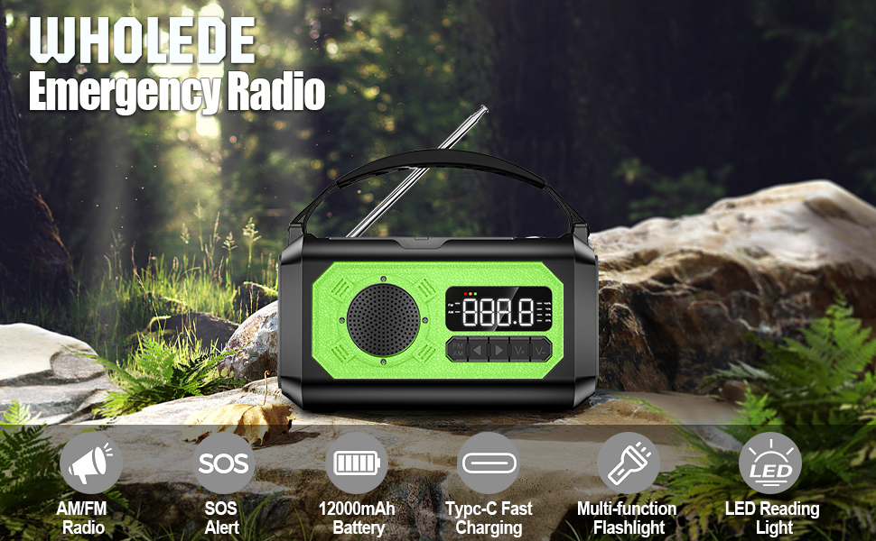 Radio d'urgence solaire, radio à manivelle avec fonction de charge de téléphone portable NOAA pour la maison et le camping Radio météo avec AM/FM