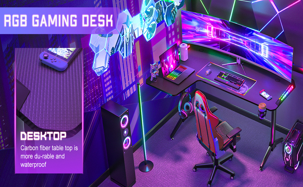 FATIVO Scrivania gaming 160cm Angolare: con LED RGB