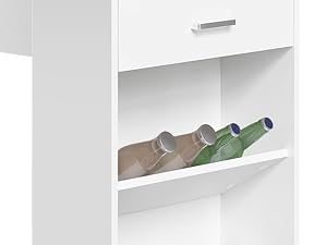 Botellero o sistema de almacenamiento modular blanco montado en la pared, que muestra múltiples ángulos y configuraciones con botellas almacenadas horizontalmente.