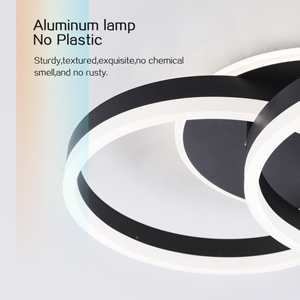 Runde Aluminiumlampe ohne Plastik. Geschwungenes schwarz-weißes Design mit beleuchteten Kanten, an einer Wand oder Decke montiert.