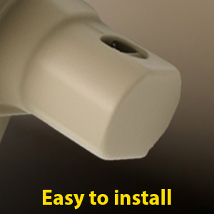 Text reads 'Easy to install'. Close-up product demonstration photos showing installation process of an item against light beige background.