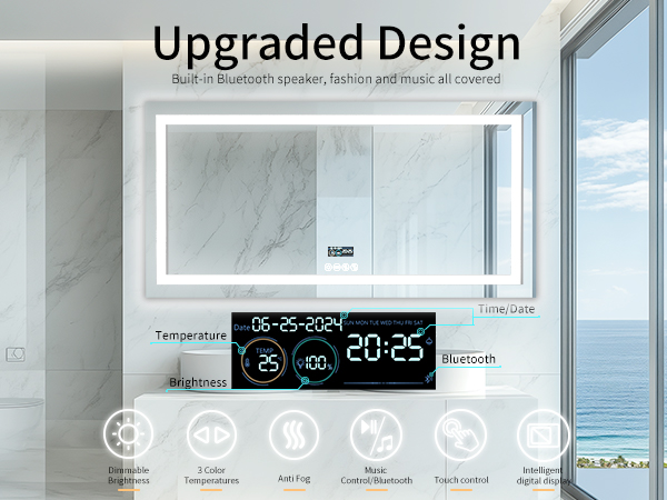 specchio Bagno con Luce Specchio Bagno LED con Bluetooth 3 Temperature Colore Dimmerabile 