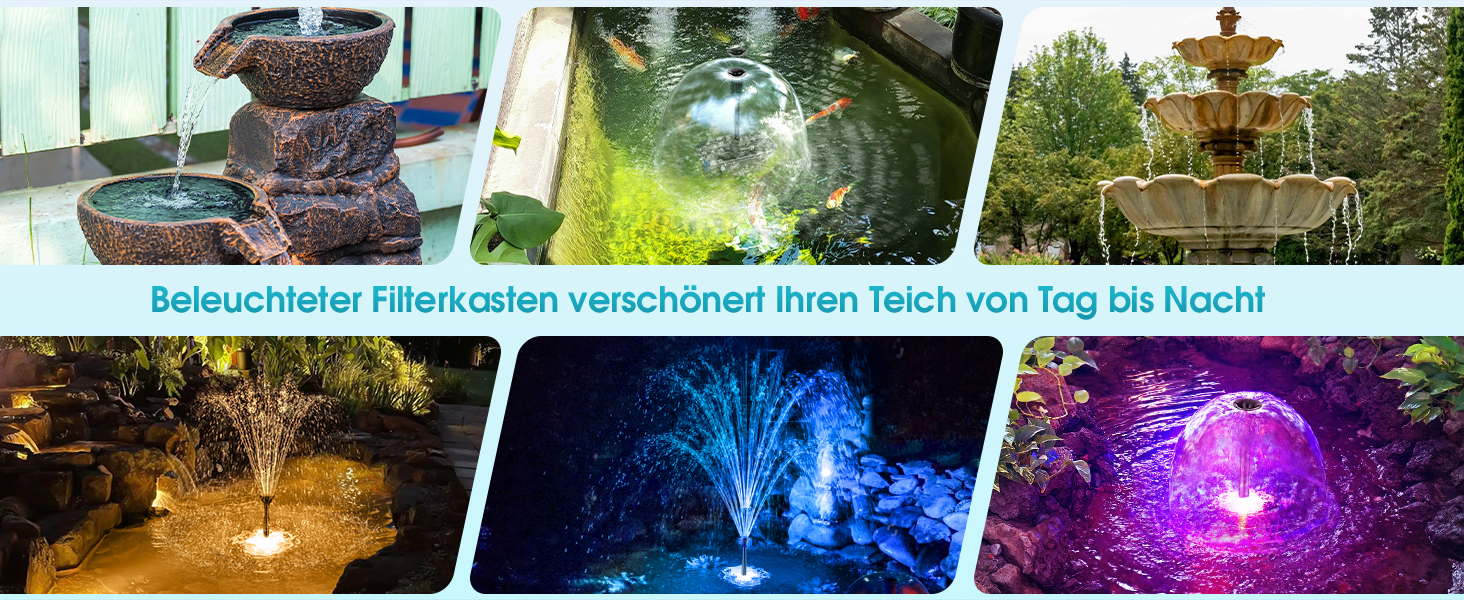 Gartenteich mit RGB Brunnen