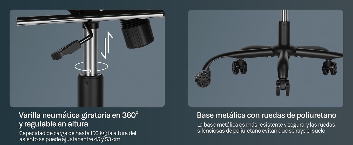 Dos demostraciones paralelas de productos que muestran dispositivos mecánicos oscuros con mecanismos de ajuste y accesorios de montaje sobre un fondo gris con descripciones en texto italiano.