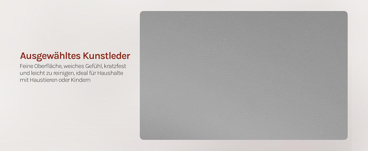 Der Text lautet „Ausgewählte Kunstleder“. Das Produktbild scheint Material- oder Oberflächenmuster mit Textüberlagerung zu zeigen.