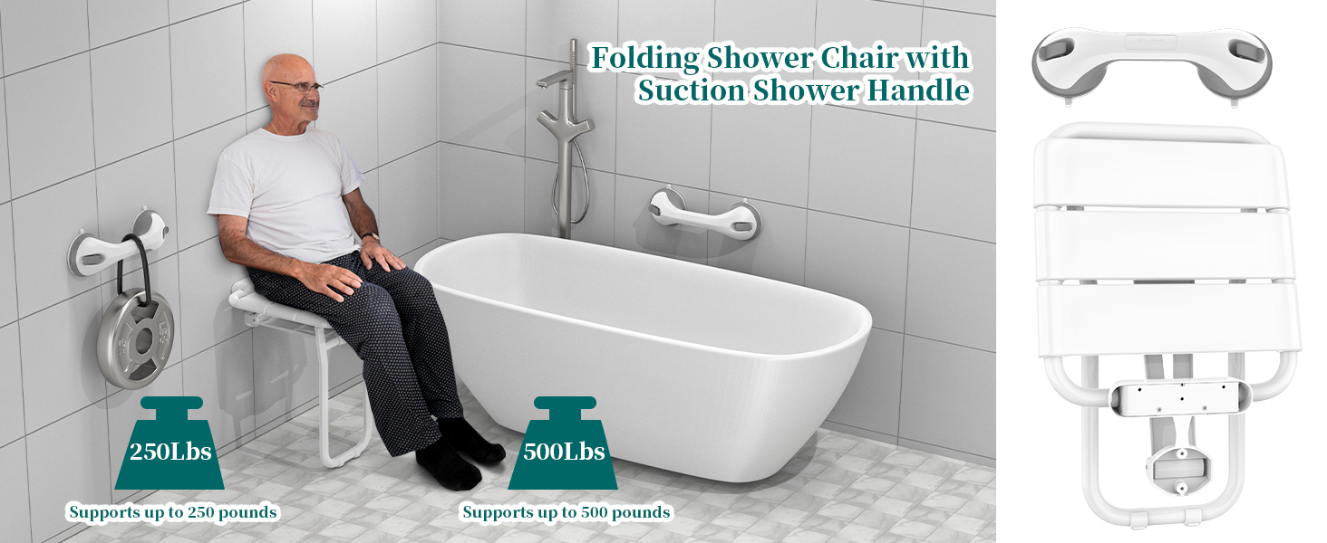 Chaise de douche avec barre d'appui à succion