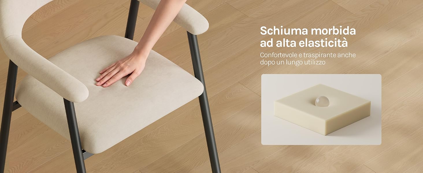 Il testo recita «Wärmefunktion für alle elastisch» con dispositivo massaggiante bianco che tocca la mano. L'inserto mostra in primo piano i dettagli del design del dispositivo.