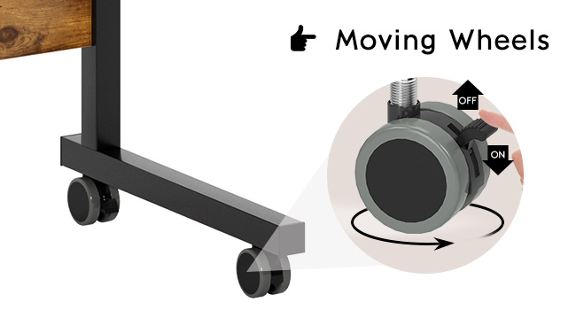 adjustable height mobile computer desk for small space, rolling writing with wheels