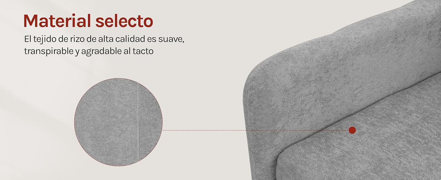 El texto dice «Material selector». Diseño de marketing del producto que muestra un material o una superficie con textura gris en varios ángulos y vistas de cerca.
