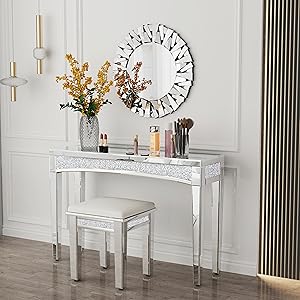 Artloge Consolle Tavolo ingresso a Specchio Vetro Argento Diamante