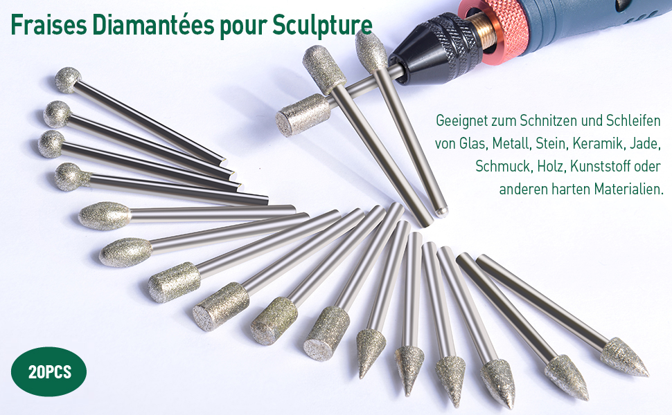 Ensemble de Fraises Diamantées,  Accessoires d’outils rotatifs,  Kit d'outils de sculpture,Dremel