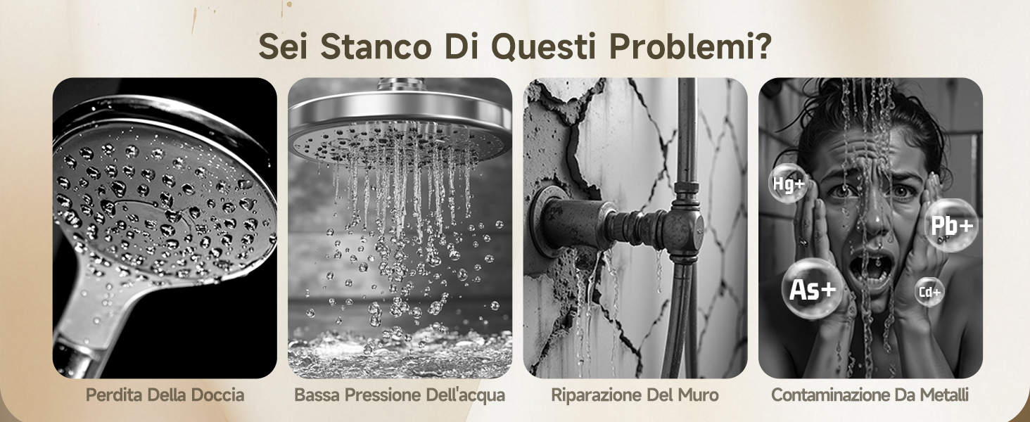 Il testo recita «Sei Stanco Di Questi Problemi?». Composizione in bianco e nero che mostra più pannelli con dispositivi o interfacce tecnologiche.