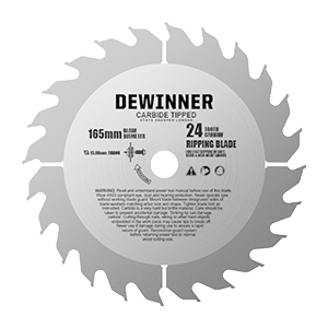 El texto dice «DEWINNER». Colección de imágenes de hojas de sierra circulares que muestran las especificaciones técnicas y los detalles del producto.
