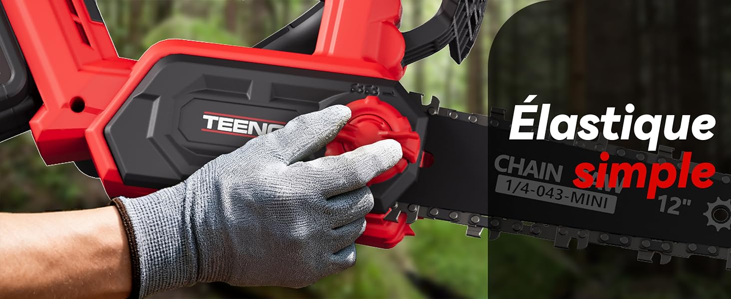 Le texte indique « Moteur sans balais de 1200 W ». Images rapprochées d'un outil électrique rouge, montrant différents angles et détails de fonctionnement.