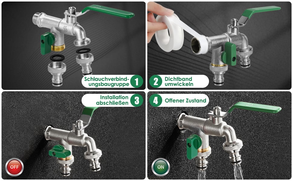 1x 1/2 Einlass und 2x -3/4 Auslass können zwei Schlauchverteiler gleichzeitig anschließen
