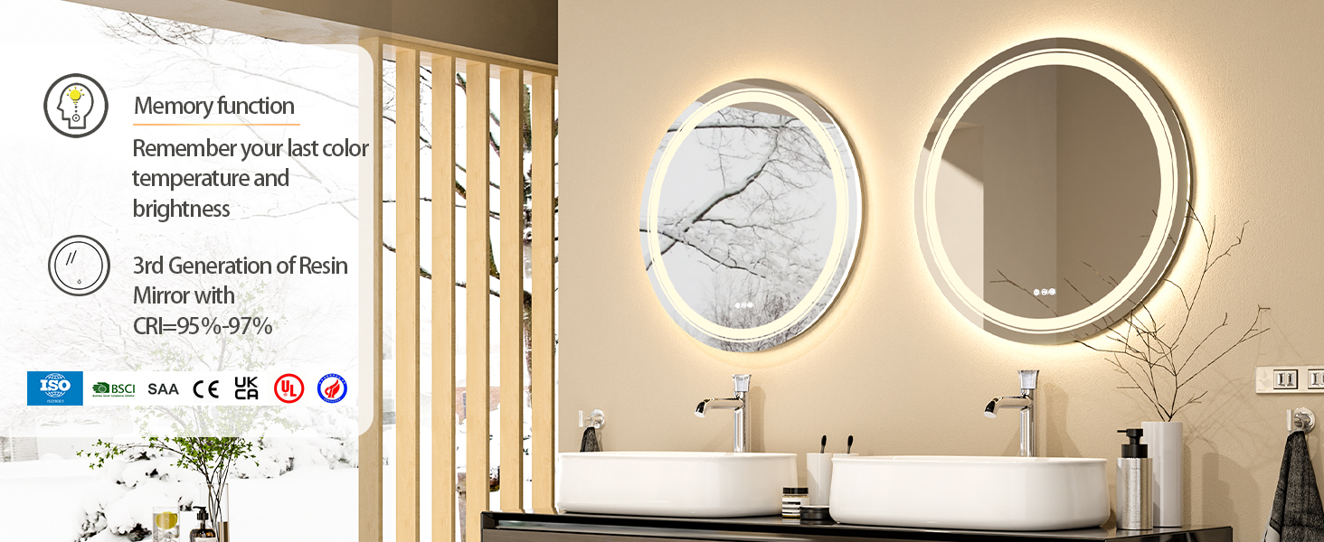 LUVODI Rotondo Specchio da bagno con LED da Parete Specchio Bagno Retroilluminato e Frontale luce