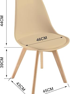 Chaise de Bureau rétro, Assise rembourrée en hêtre Massif (Beige, Lot de 4) 