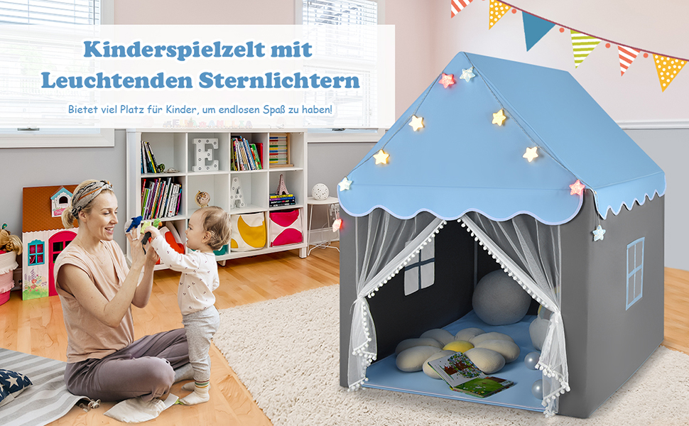Kinderspielhaus mit Sternenlichter Prinzessin Prinzess Kinderzelt mit Fenster