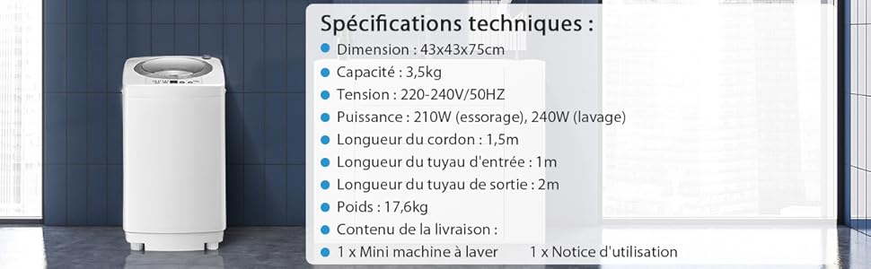 RELAX4LIFE Mini Machine à Laver Capacité 3,5 KG, 240 W