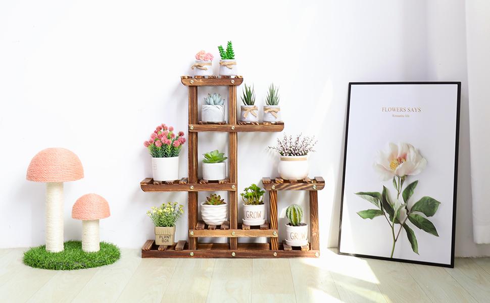 Wooden Plant Stand Plant Display Multi Tier Plant Pot Shelf  Flower Shelves for Indoor Outdoor