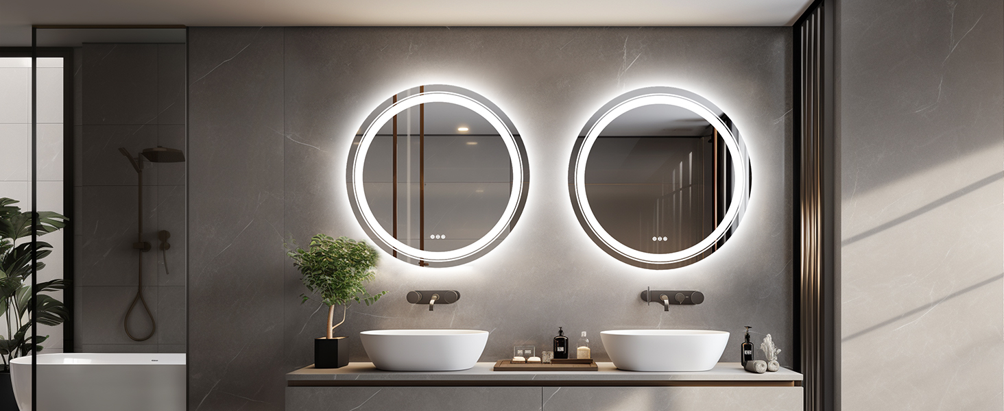 LUVODI Rotondo Specchio da bagno con LED da Parete Specchio Bagno Retroilluminato e Frontale luce