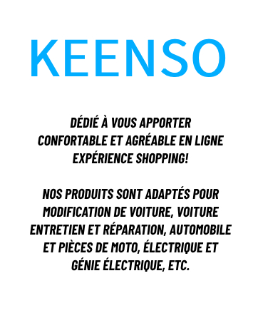 Text advertisement in French for Keenso, mentioning comfort in online shopping and products for vehicle modification and repair.
