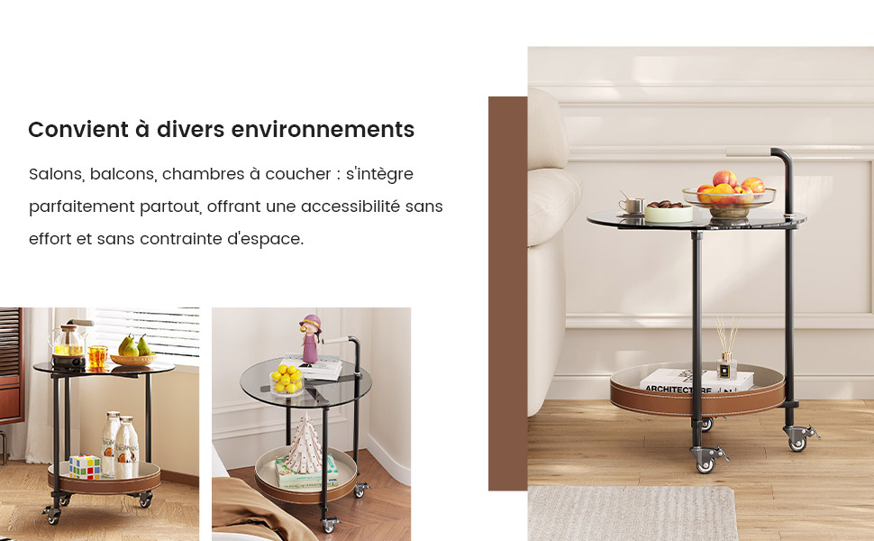 Table d’appoint Ronde avec Plateau en Verre