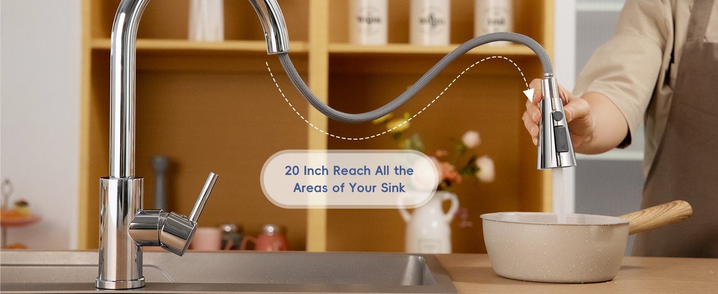 DAYONE Chrome Pull Out Kitchen Sink Mixer Tap, Stainless Steel Single Handle Taps Mixer