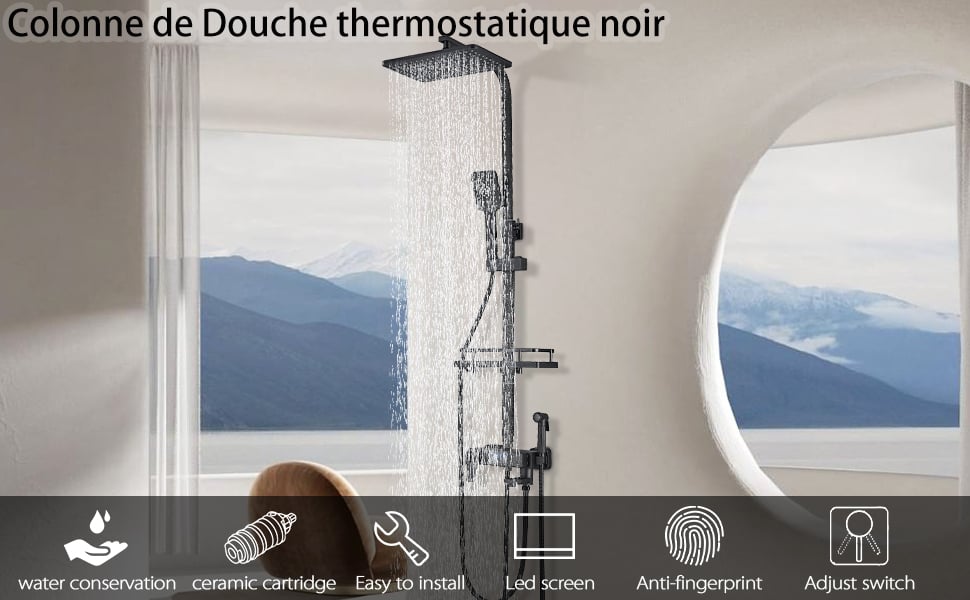 Colonne de Douche Thermostatique Noir