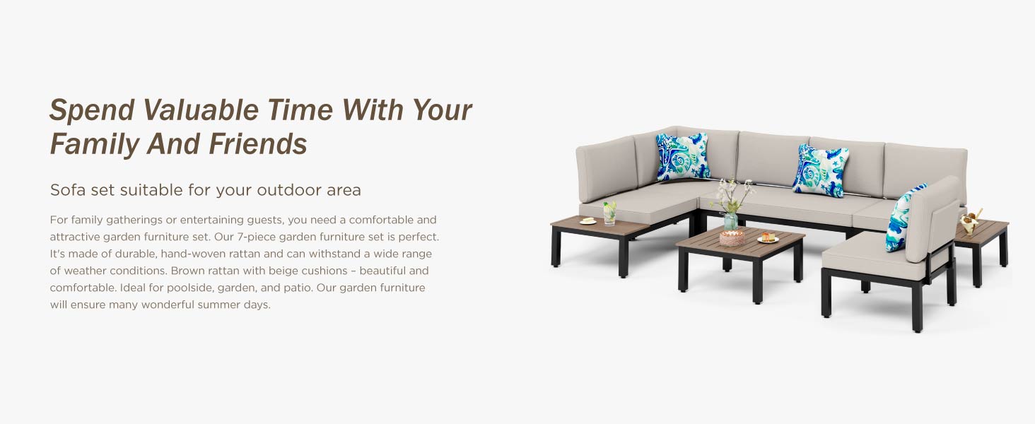 PHI VILLA Metal Garden Furniture L Shaped Corner Sofa Patio Conversation Set