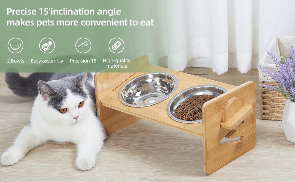 Ciotole Rialzate gatto in Bambù Doppia Ciotola per cani Rialzata Mangiatoia gatti Ciotole acqua