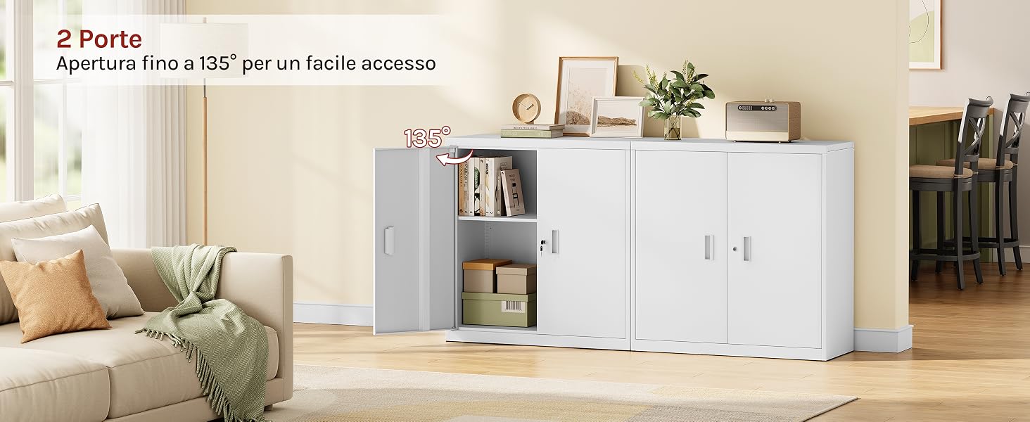 Armadio per Archiviazione con Serratura, Armadio con Ripiano Regolabile in Altezza, Armadio