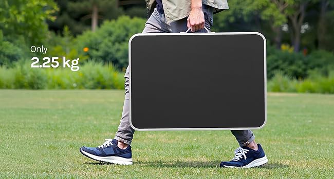 Text reads '2.25 kg.' Series of outdoor shots showing legs and feet on grass, demonstrating some kind of activity or movement sequence.