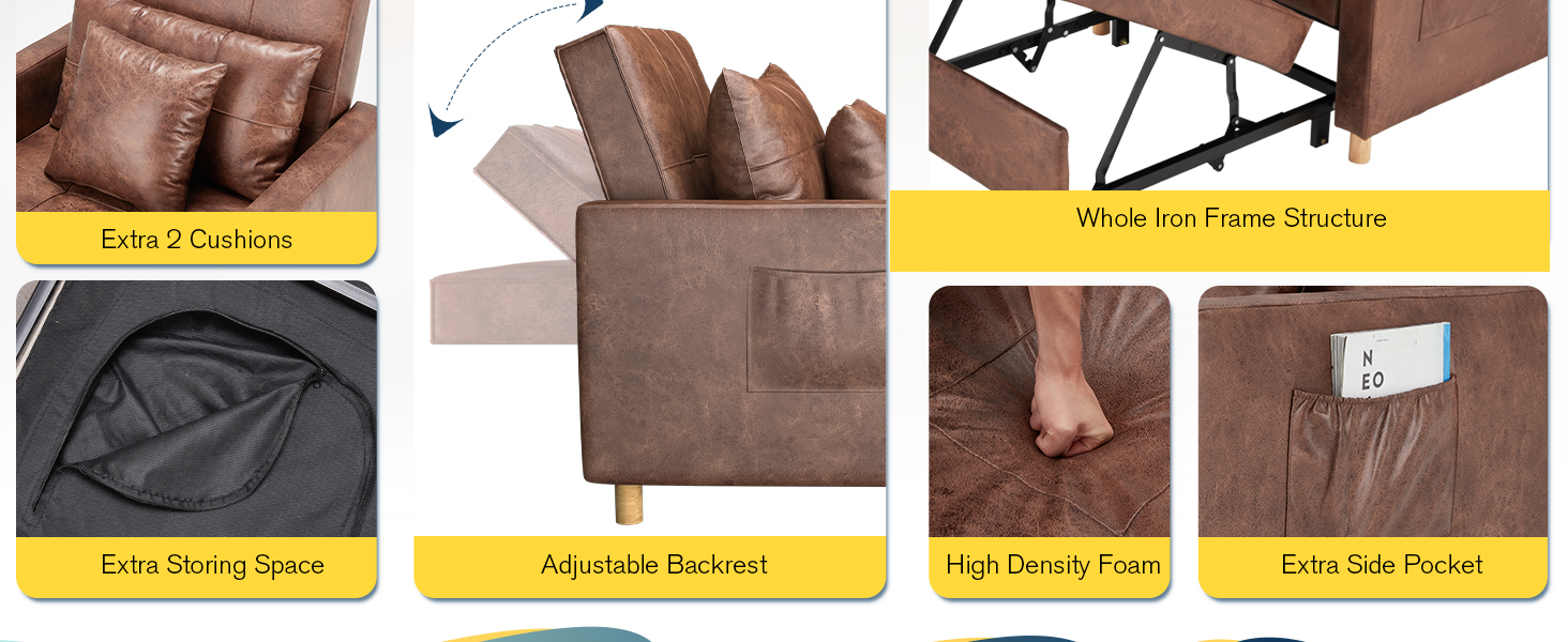 yadolla 3-in-1 single sleeper chair bed