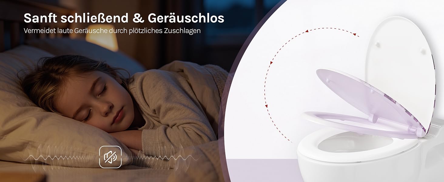 Der Text lautet „Sanft schlafend &amp; Geruchlos“ und zusätzlicher deutscher Text. Geteiltes Bild, das eine Person zeigt, die auf einem Kissen schläft, und ein weißes Kissenprodukt auf dunklem Hintergrund.