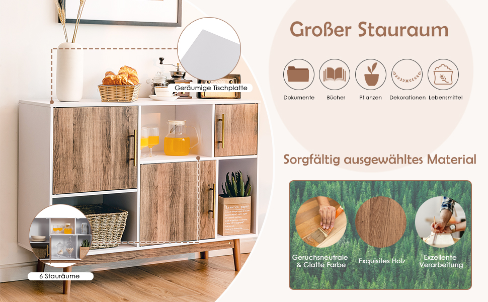 buffet, TV ständer, regale, 3-türiger schrank, staufach, mehrzweck sideboard