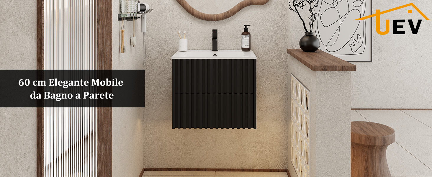 Il testo dice «ev». Moderno bagno interno caratterizzato da un radiatore nero montato su una parete bianca, con elementi di design minimali e illuminazione naturale.