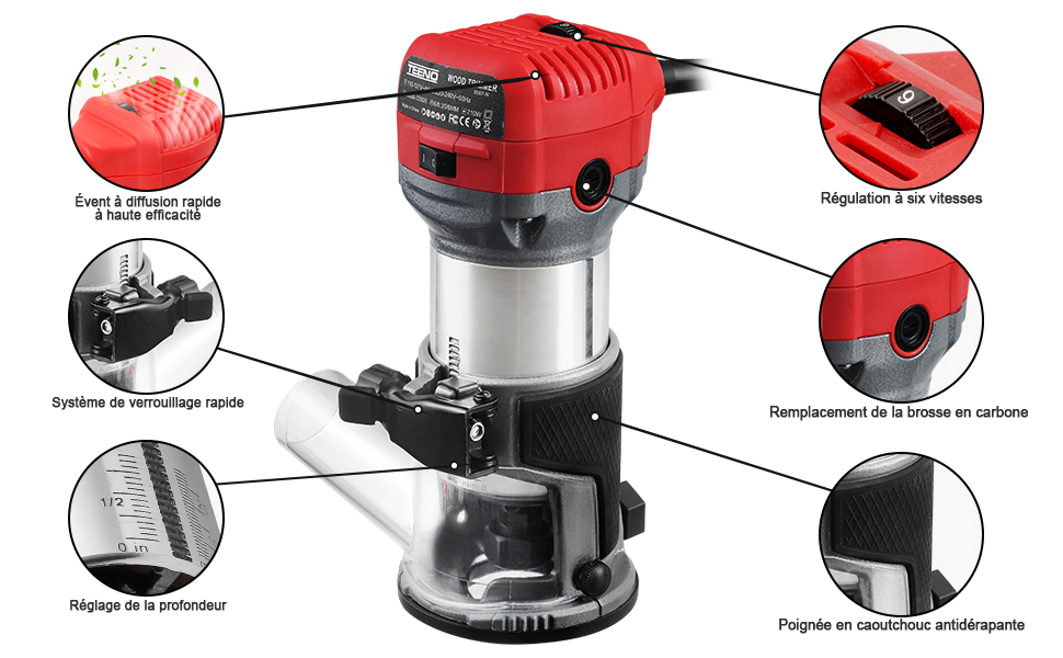 TEENO Défonceuse Affleureuse Électrique 710W