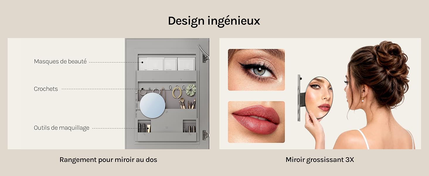 Le texte indique « Points forts du design » et semble montrer l'emballage ou la documentation du produit avec des images du produit et la mise en page des informations, les détails étant partiellement visibles.