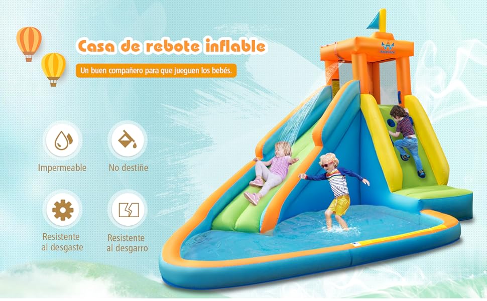 Saltador Con Tobogan Piscina Casa Inflable De Agua Rebote Grande Para Niños  Bebe