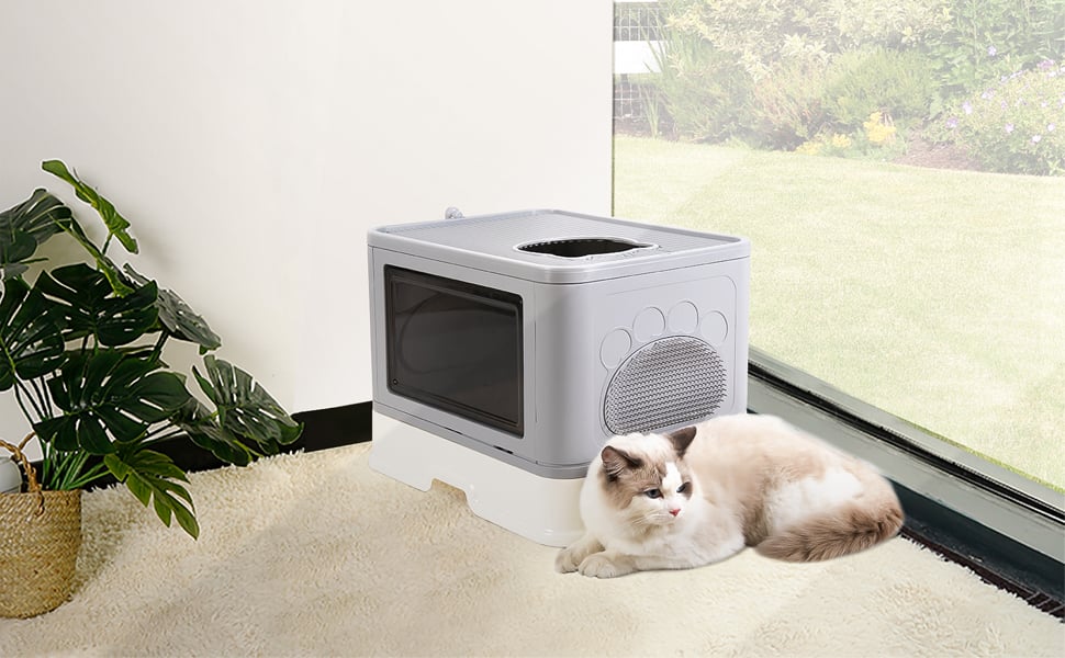 bac à litière chat lapin xxl design anti odeur fermée angle autonettoyante xl haut angle grande