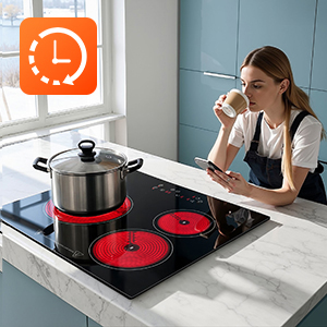 Série d'images montrant une table de cuisson à induction utilisée avec des ustensiles de cuisine, démontrant la fonctionnalité de cuisson dans une cuisine moderne.