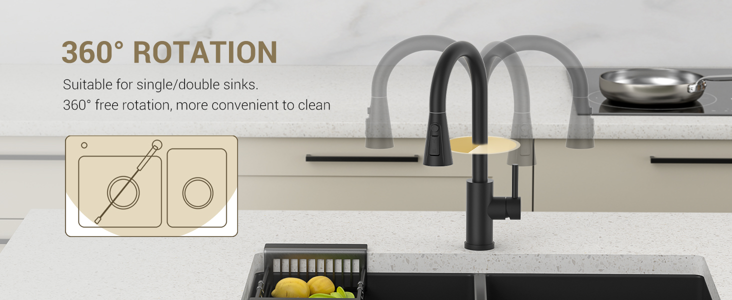 360° Swivel High Arc Stainless Steel 3 Spray Mode Kitchen Faucet