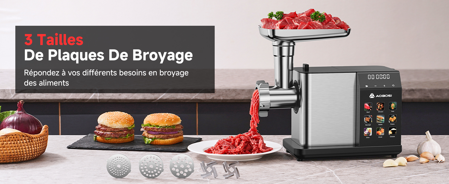 Le texte se lit comme suit : « De Plaques De Broyage ». Présentoir d'équipement de cuisine commercial présentant des surfaces de cuisson en acier inoxydable et des zones de préparation des aliments.