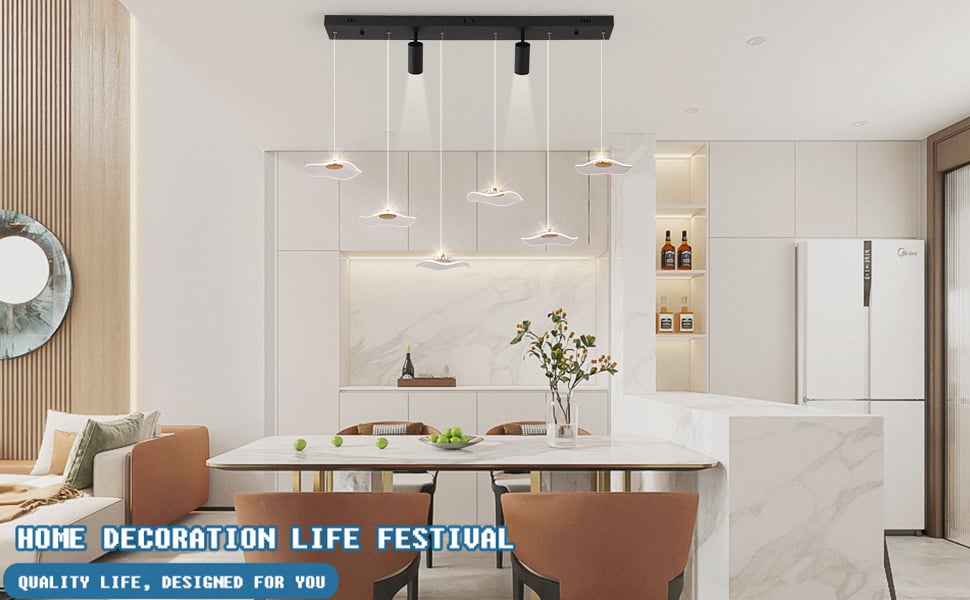 Siittoo Modern Pendant Lighting, Dimmable LED Modern Chandelier Kitchen Island Light Fixture
