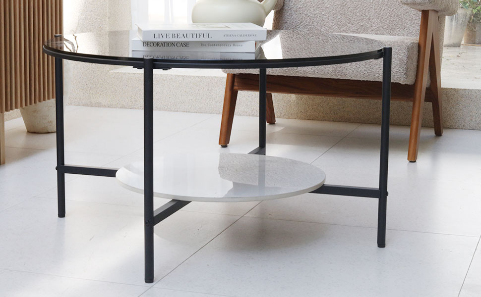 Tavolino da caffè Tavolino Rotondo Piano in Vetro Temperato Struttura Metallo Grigio Soggiorno